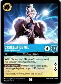 Cruella De Vil - Perfectly Wretched 145/204 Rise of the Floodborn Lorcana NM - Image 1