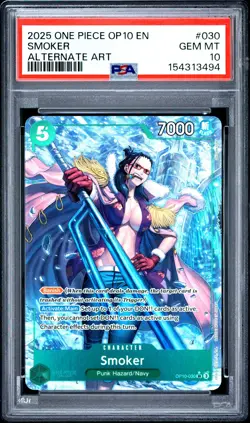 2025 ONE PIECE OP10-ROYAL BLOOD ALTERNATE ART #030 SMOKER PSA 10 - Image 1