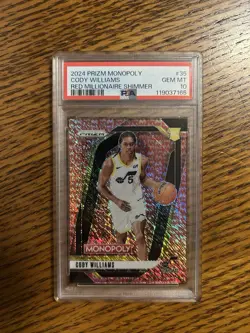 2024 Prizm Monopoly Cody Williams Red Millionaire Shimmer RC Rookie /100 PSA 10 - Image 1