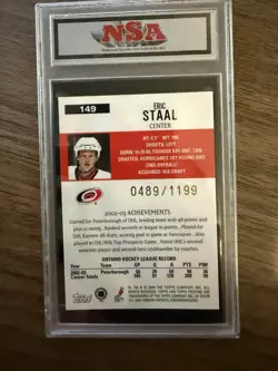 Topps 03-04 Pristine Eric Staal Rookie #149 Carolina Hurricanes GEM 10 489/1199 - Image 2