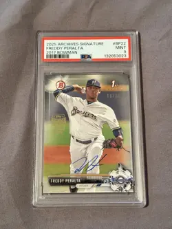 Topps Freddy Peralta #BP22 2025 Archives Sig Auto PSA 9 /30 Brewers 2017 Bowman - Image 1