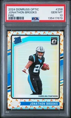 Jonathon Brooks 2024 Panini Donruss Rated Rookie Optic Fire Emoji PSA 10 - Image 1