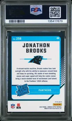 Jonathon Brooks 2024 Panini Donruss Rated Rookie Optic Fire Emoji PSA 10 - Image 2