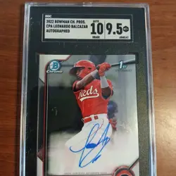 2022 Bowman Chrome Prospect Autographs Leonardo Balcazar Card SGC 9.5 AUTO 10 - Image 3