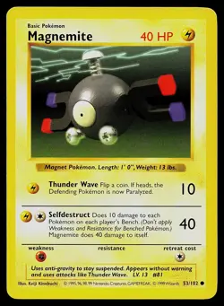 Pokemon Card Base Set Shadowless Magnemite 53/102 Unlimited Common - Image 1