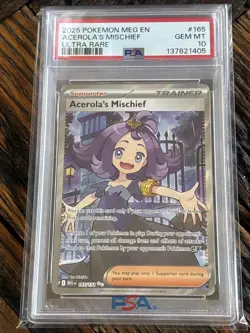 2025 POKEMON MEG EN-MEGA EVOLUTION ULTRA RARE #165 ACEROLA'S MISCHIEF PSA 10 - Image 1