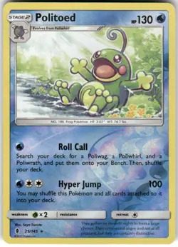 Politoed 25/145 Holo Rare Guardians Rising Pokemon Reverse Holo Lightly Played - Image 1