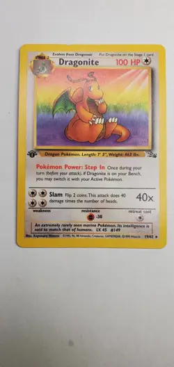 Pokemon Dragonite Fossil 19/62 Non-Holo 1st Edition Rare Near Mint - Image 1