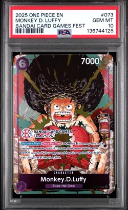 PSA 10 - Monkey D. Luffy OP07-073 Bandai Card Games Fest 2025 - One Piece Promos - Image 1
