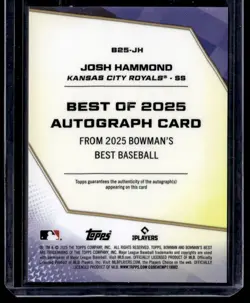 JOSH HAMMOND 2025 BOWMAN'S BEST OF 2025 AUTOGRAPHS BLUE REFRACTORS AUTO 095/150 - Image 2