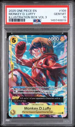 PSA 10 2025 ONE PIECE PROMOS 109 MONKEY D. LUFFY ILLUSTRATION BOX VOL.3 - Image 1