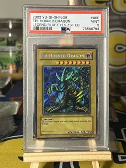 Tri-Horned Dragon LOB-000 Secret Rare 1st Edition PSA 9 Near Mint Yugioh - Image 2