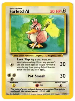 Pokemon TCG Farfetch'd 27/102 Uncommon Base Set Unlimited LP - Image 1