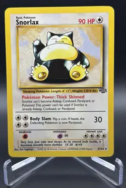 Pokemon TCG Snorlax 27/64 Jungle Unlimited Non-Holo Rare 1999 Vintage - Image 1