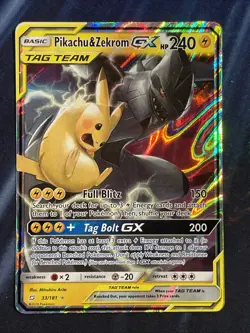 Pokemon Pikachu & Zekrom GX 33/181 SM-Team Up Ultra Rare Holo Tag Team GX NM - Image 1