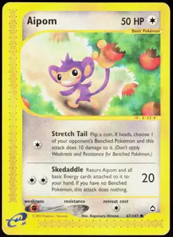 Aipom 67 Common Aquapolis Pokemon Lightly Played - Image 1