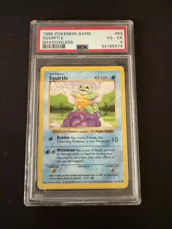 1999 Pokemon Base Set Shadowless #63 Squirtle PSA 4 - Image 1