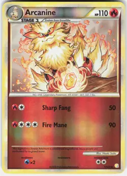 Pokemon Arcanine 1/123 Holo Rare HeartGold & SoulSilver Pokemon Reverse Holo NM - Image 1