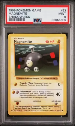 PSA 9 Shadowless Magnemite 53/102 - Base set Graded Pokemon 1999 MINT - Image 1