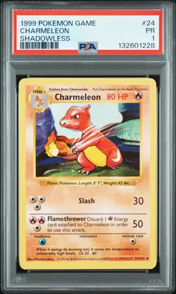 1999 POKEMON BASE SET SHADOWLESS #24 CHARMELEON PSA 1 - Image 1
