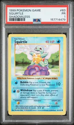 1999 POKEMON GAME SHADOWLESS #63 SQUIRTLE PSA 1 - Image 1