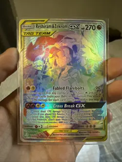 Pokemon GX Reshiram Zekrom Card 259/236 Rainbow Secret Rare Cosmic Eclipse - Image 1