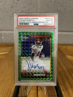 2024 Topps Chrome Xavier Worthy RC Auto Green Geometric /99 PSA 10 - Image 1