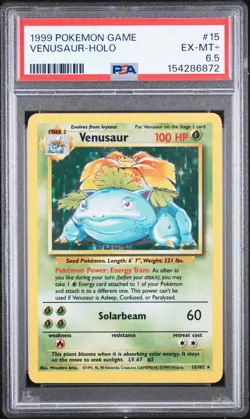 1999 POKEMON BASE SET UNLIMITED #15 VENUSAUR-HOLO PSA 6.5 - Image 1
