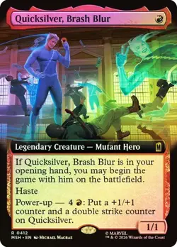 NM Extended Art Foil Quicksilver, Brash Blur, MTG, Super Heroes, Magic, 412 - Image 1