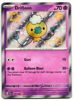 Drifloon 155/091 - Paldean Fates Shiny Rare Pokemon TCG - M/LP Card - Image 1