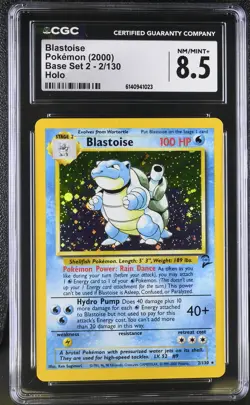 CGC 8.5 NM/MINT+ Blastoise 2/130 Base Set 2 Holo Pokemon Card - Image 1