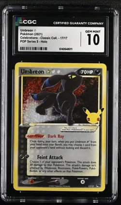 CGC 10 Umbreon Celebrations 17/17 Classic Collection Pokemon Card Gold Star 2021 - Image 1