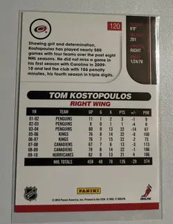 2010-11 Score Tom Kostopoulos #120 Auto Autograph Signed Carolina Hurricanes - Image 2