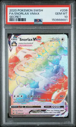 2020 Pokemon Sword & Shield 206/202 Snorlax VMAX PSA 10 150668681 - Image 1