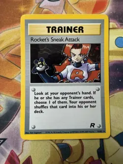 Rocket's Sneak Attack 16/82 Unlimited Holo Rare Pokemon Swirl On Hand NM - Image 1
