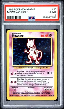 1999 Pokemon Mewtwo Base Set #10 Legendary Centered PSA 6 EX-MT - Image 1