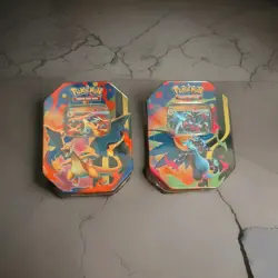 Pokemon 2 Tin Mega Charizard X + Y ex Tin Bundle Lot- 2 Tins FreeShip - Image 1
