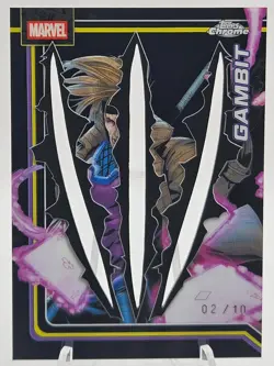 2026 Topps Chrome Marvel #039 Clawed GAMBIT Black Wolverine Adamantium /10 SSP - Image 1