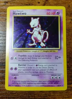 Mewtwo 10/102 Base Set Error/Variant Black Ray Mewtwo Pokemon Card LP - Image 1