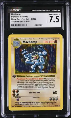 Pokemon TCG Machamp 1st Edition SHADOWLESS Holo CGC 7.5 Near Mint (NOT PSA) - Image 1