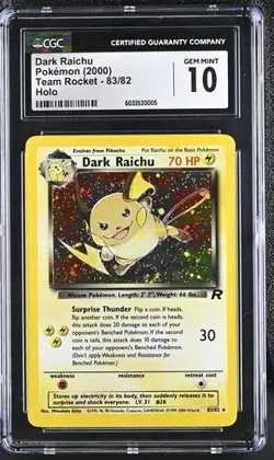 SWIRL !!! CGC 10 DARK RAICHU TEAM ROCKET HOLO SECRET RARE POKEMON - Image 1