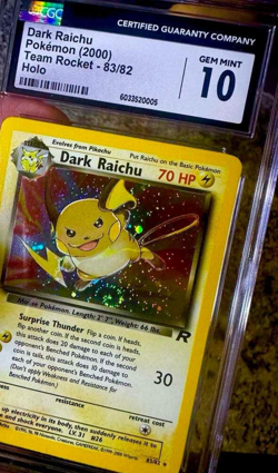 SWIRL !!! CGC 10 DARK RAICHU TEAM ROCKET HOLO SECRET RARE POKEMON - Image 3