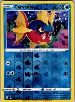 POKEMON EVOLVING SKIES REVERSE HOLO CARVANHA 035/203 NM/Mint PACK FRESH - Image 1
