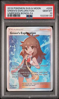 2019 Pokemon Sun & Moon Green’s Exploration Unbroken Bonds PSA 10 209/214 - Image 1