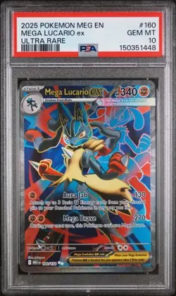 2025 POKEMON MEGA EVOLUTION #160 MEGA LUCARIO ex ULTRA RARE PSA 10 Gem Mint - Image 1