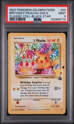 2021 Pokemon Celebrations Classic Black Star Birthday Pikachu Holo 24 PSA 9 MINT - Image 1
