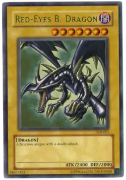 Yu-Gi-Oh Card - SDJ-001- RED EYES B. DRAGON (ultra rare holo) *Played* - Image 1