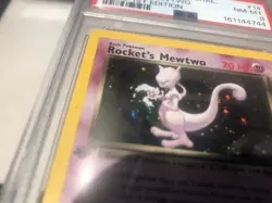 PSA 8 Pokemon 1st Ed. Gym Challenge Rocket’s Mewtwo Holo Rare 14/132 NM-MT Swirl - Image 3
