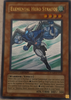 Konami Elemental Hero Stratos JUMP-EN012 Shonen Jump Promo Ultra Rare Holo LE - Image 1
