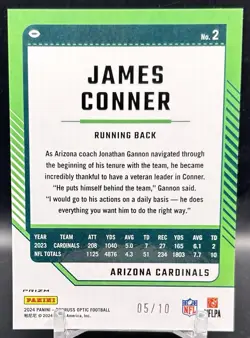 2024 Panini Optic James Conner Gold Prizm /10 Cardinals #2 - Image 2